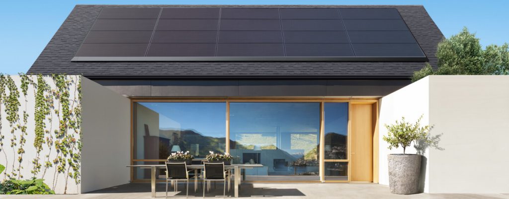 tesla low-profile solar panels on a roof