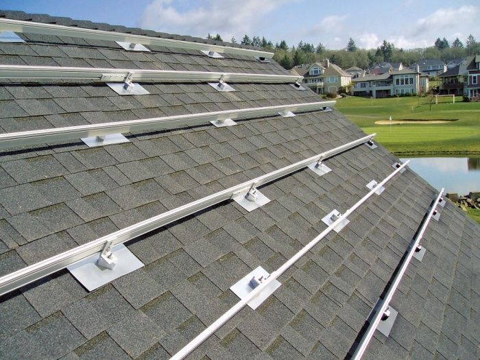 solar panel racking rails on a roof