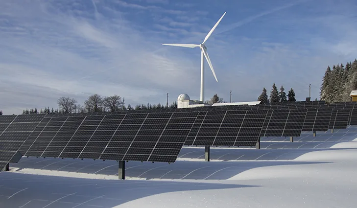 community solar farm in snow